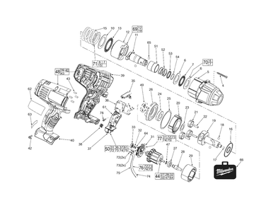 Cordless 18v 7/16-Inch Hex Impact Wrench Diagram and Parts List for 2665-22 B82B Milwaukee Wrench
