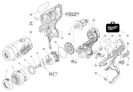 Fig-0 Diagram and Parts List for 2552-20 J58A Milwaukee Impact Driver