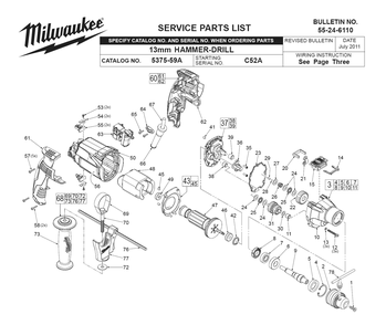 Fig-0 Diagram and Parts List for 5375-59A C52A Milwaukee Hammer Drill