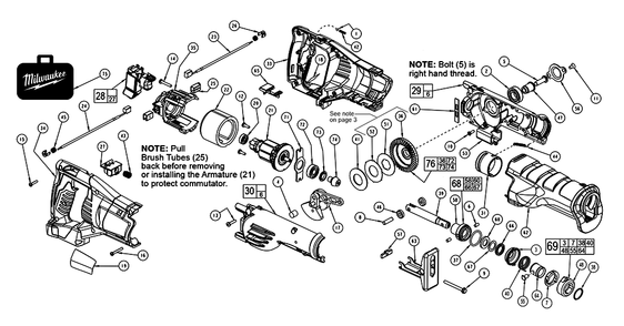 Fig-0 Diagram and Parts List for 2620-059 D41A Milwaukee Saw
