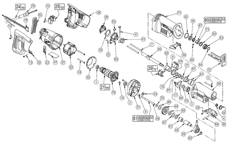 Fig-0 Diagram and Parts List for 6520-21 B02F Milwaukee Saw