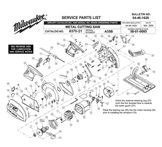 Fig-0 Diagram and Parts List for 6370-21 A35B Milwaukee Saw