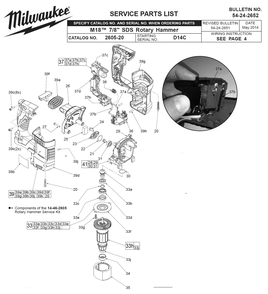 Fig-0 Diagram and Parts List for 2605-22 D14C Milwaukee Hammer Drill