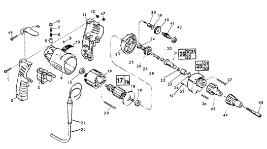 Fig-0 Diagram and Parts List for 6798-3 450-136000 Milwaukee Electric Drill