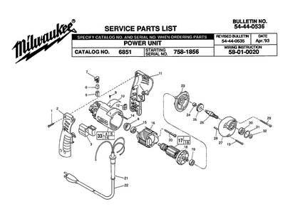 Part Location Diagram of 14-38-0550 Milwaukee Motor housing assembly