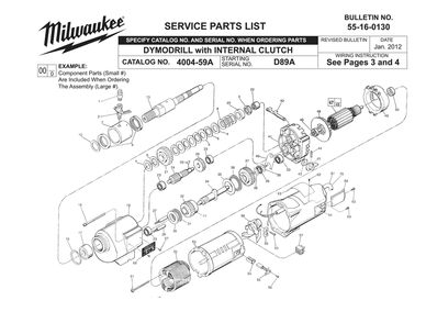 Fig-0 Diagram and Parts List for 4004-59 D89A Milwaukee Hammer Drill