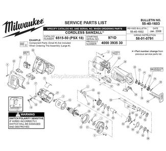 Page A Diagram and Parts List for 6515-50 971D Milwaukee Circular Saw