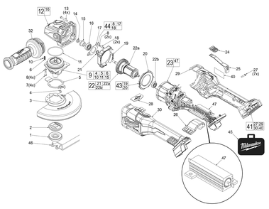 Fig-0 Diagram and Parts List for 2981-20 K03A Milwaukee Angle Grinder