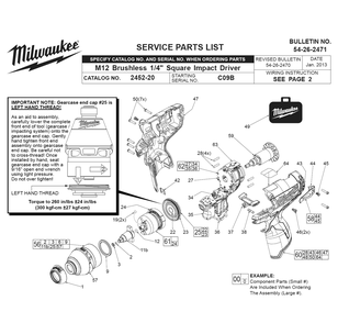 Fig-0 Diagram and Parts List for 2452-20 C09B Milwaukee Impact Driver