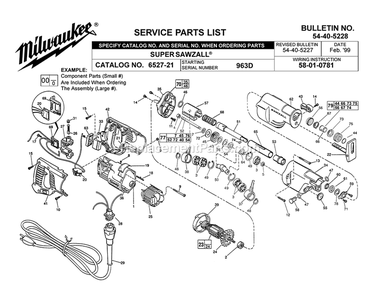 Page A Diagram and Parts List for 6527-21 963D Milwaukee Circular Saw