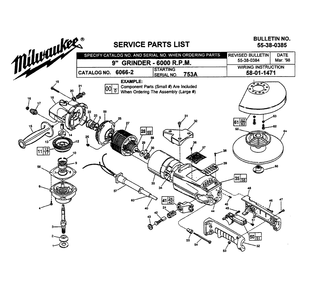Fig-0 Diagram and Parts List for 6066-2 753A Milwaukee Angle Grinder