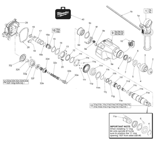 Fig-1 Diagram and Parts List for 2605-22 D14C Milwaukee Hammer Drill