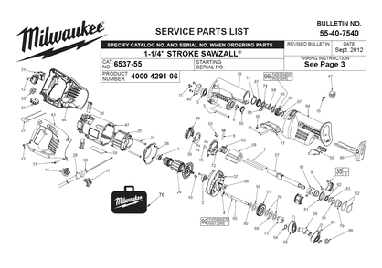 Fig-0 Diagram and Parts List for 6537-55 4000429106 Milwaukee Saw