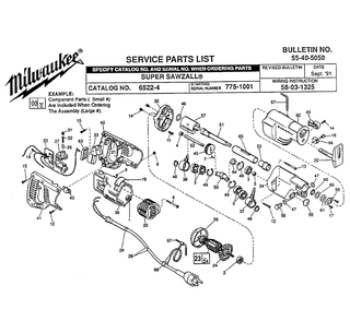 Part Location Diagram of 14-34-0422 Milwaukee Handle assembly