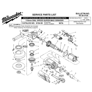 Fig-0 Diagram and Parts List for 6154-50 907A Milwaukee Angle Grinder