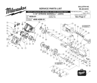 Fig-0 Diagram and Parts List for 6538-51 4000428901 Milwaukee Reciprocating Saw