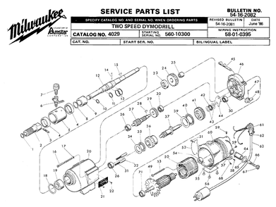 Fig-0 Diagram and Parts List for 4029-2 560-10300 Milwaukee Electric Drill
