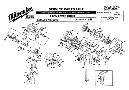 Fig-0 Diagram and Parts List for 9546 4-86 Milwaukee Hoist & Winch