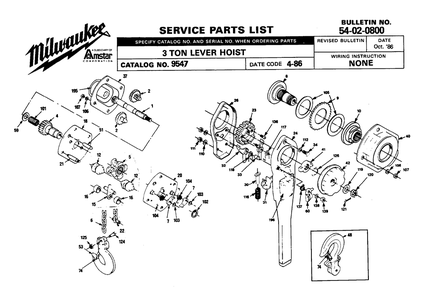 Fig-0 Diagram and Parts List for 9547 4-86 Milwaukee Hoist & Winch