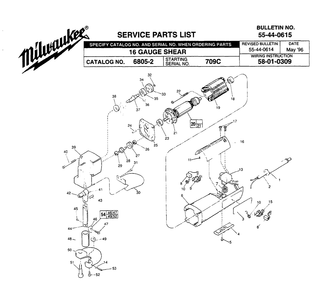Fig-0 Diagram and Parts List for 6805-2 709C Milwaukee Nibbler & Shears