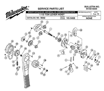 Fig-0 Diagram and Parts List for 9552 VG 9408 Milwaukee Hoist & Winch