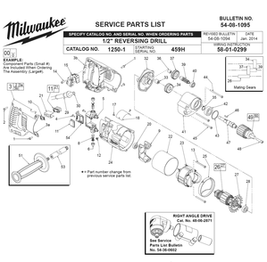 Fig-0 Diagram and Parts List for 1250-1 459H Milwaukee Electric Drill