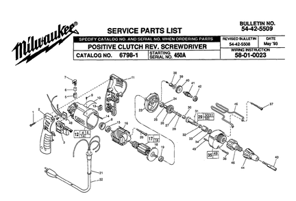 Fig-0 Diagram and Parts List for 6798-1 450A Milwaukee Electric Drill