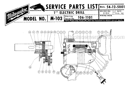 Part Location Diagram of WC8011 Milwaukee Armature Ball Brg.