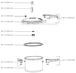Part Location Diagram of US-7117001184 T-Fal Handle, Body Pot, Long