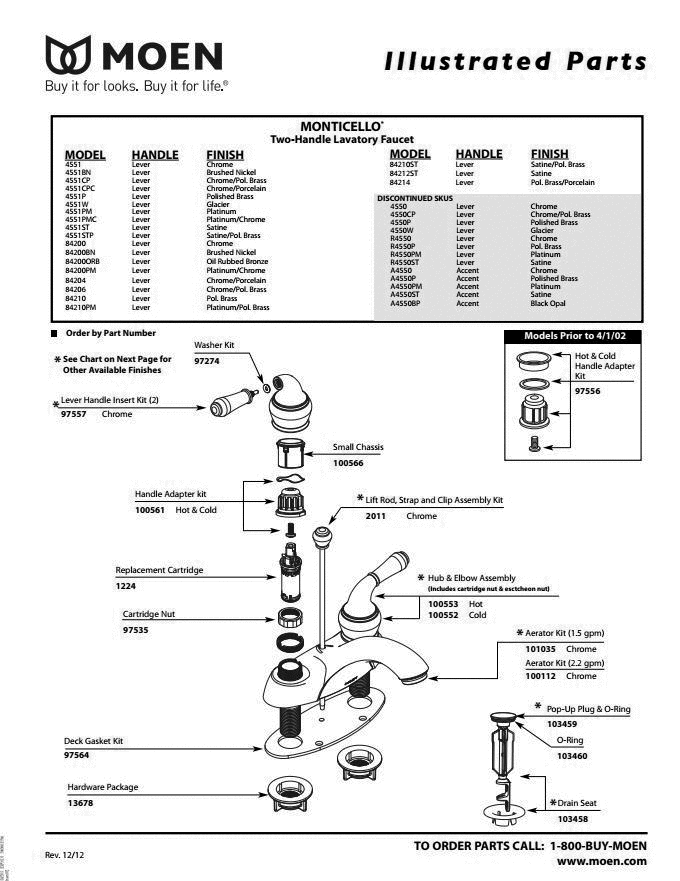Part List Diagram and Parts List for 84200  Moen 