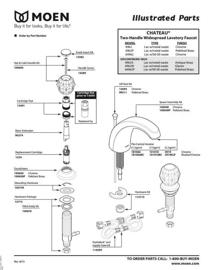 Part List 3 Diagram and Parts List for 4962  Moen 