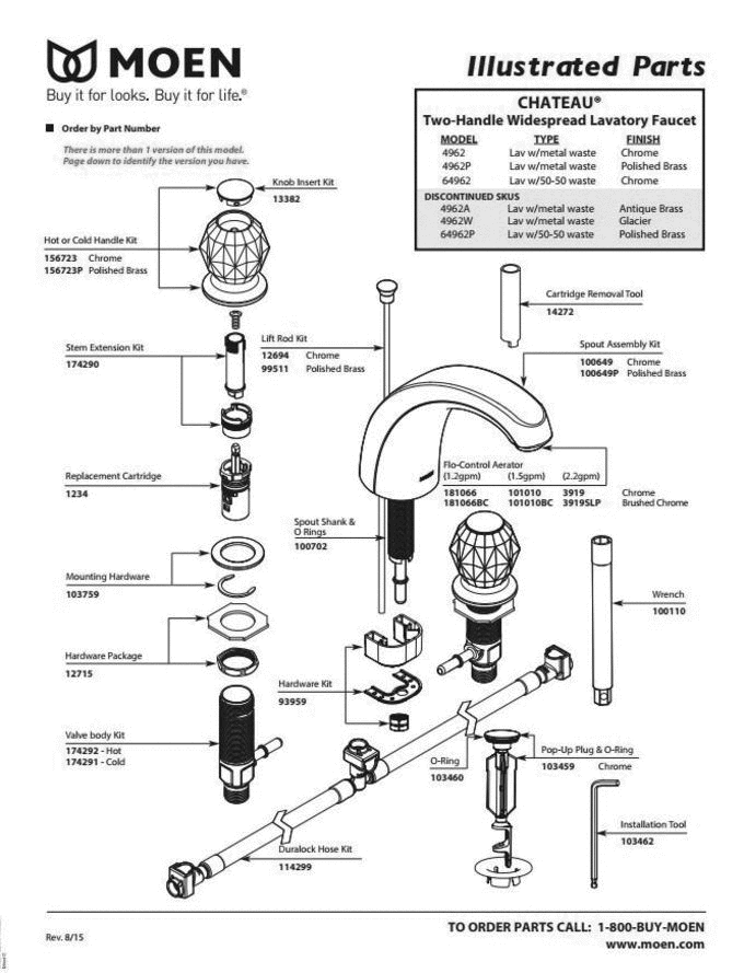 Part List Diagram and Parts List for 4962  Moen 