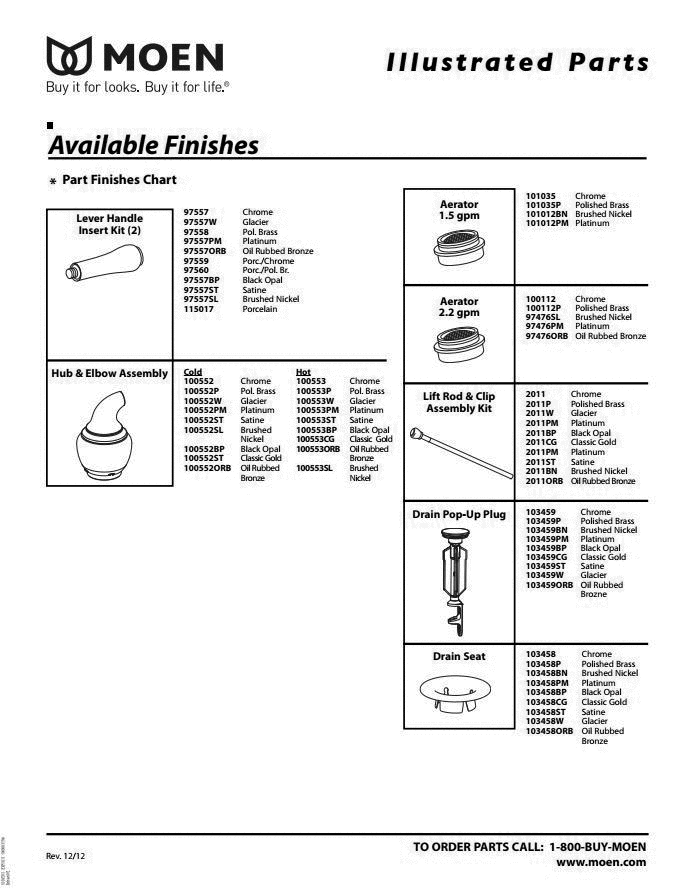 Part List 2 Diagram and Parts List for 84200  Moen 