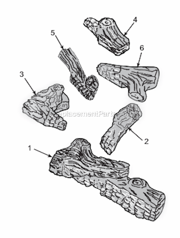 Logs Diagram and Parts List for DFS42 PVC Monessen Fireplace & Insert