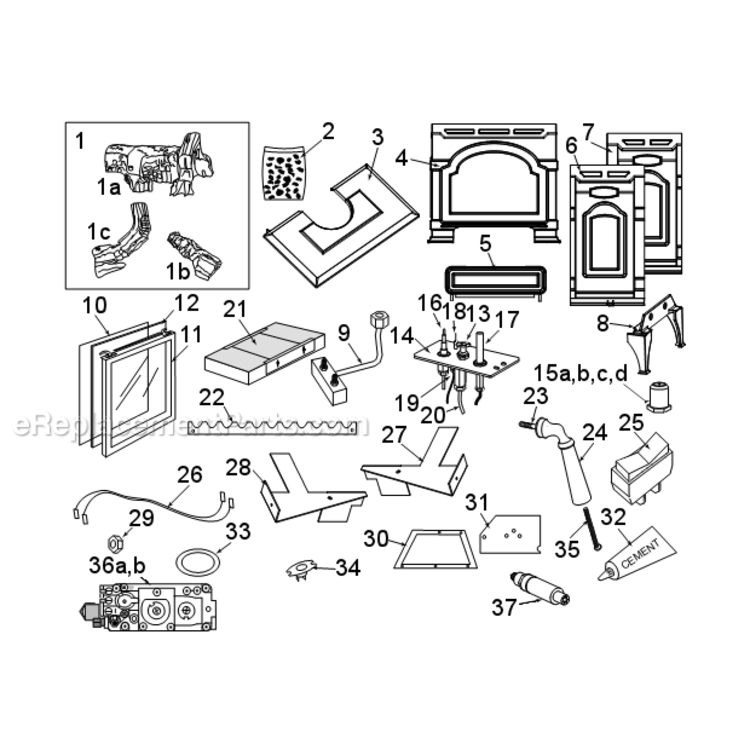 Oxdv30Nv Natural Gas And Propane Diagram and Parts List for OXDV30NV  Monessen Heating Stove