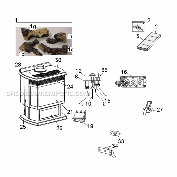 Rfsdv24 Natural Gas And Propane Diagram and Parts List for RFSDV24  Monessen Heating Stove