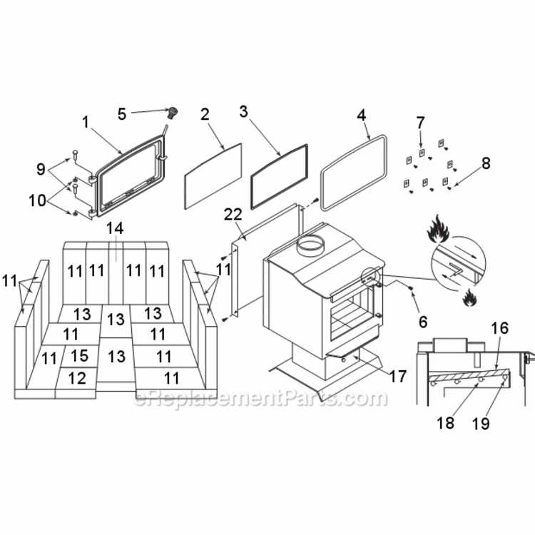 Page A Diagram and Parts List for WR300007  Monessen Heating Stove