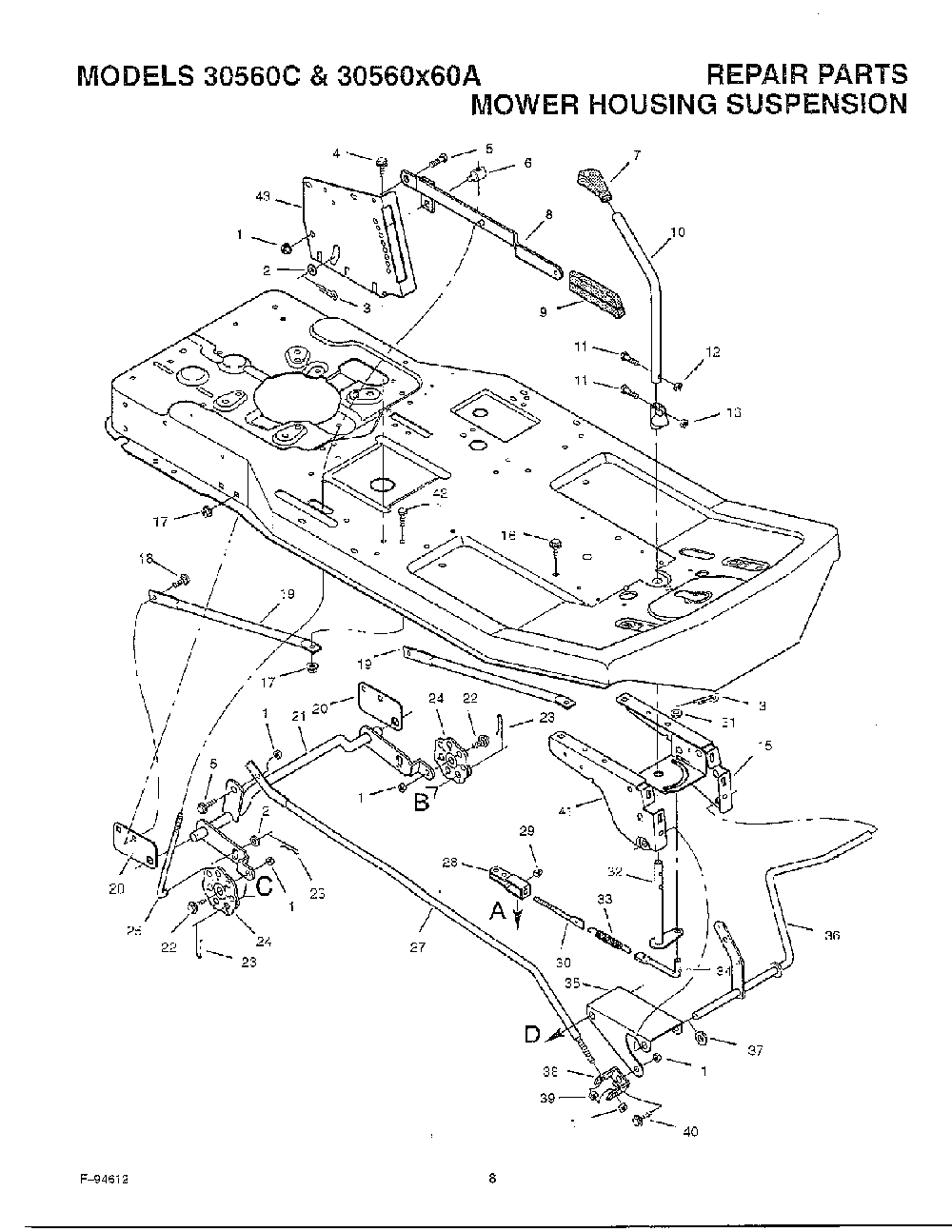Mower housing suspension Diagram and Parts List for 30560X60A  Murray Lawn Mower