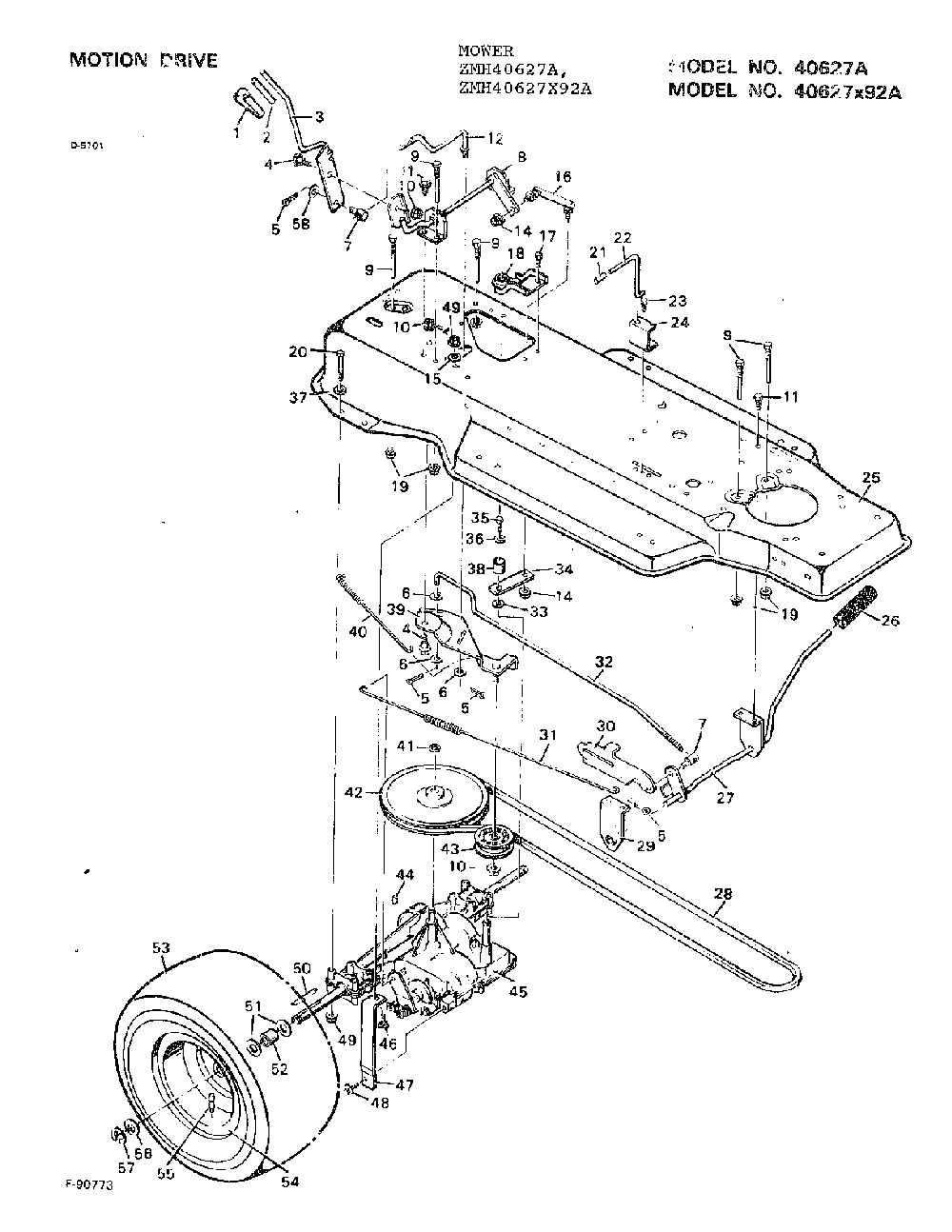Motion drive Diagram and Parts List for 40627A  Murray Lawn Mower