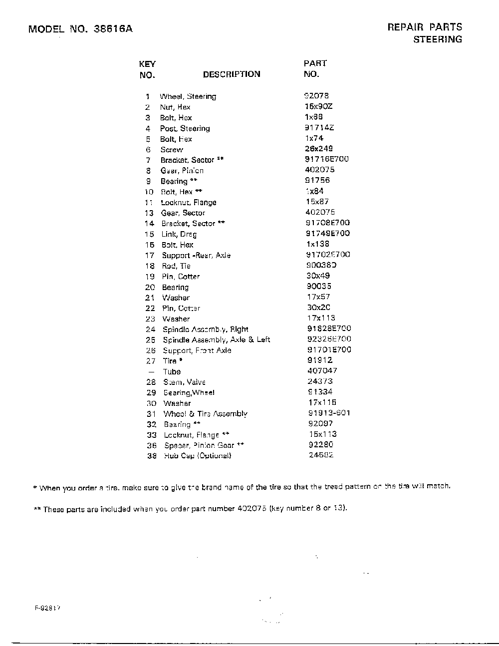 Steering page 2 Diagram and Parts List for 38616A  Murray Lawn Tractor