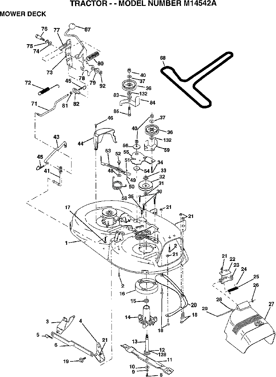 Mower Deck Diagram and Parts List for M14542A 1997 Murray Lawn Tractor