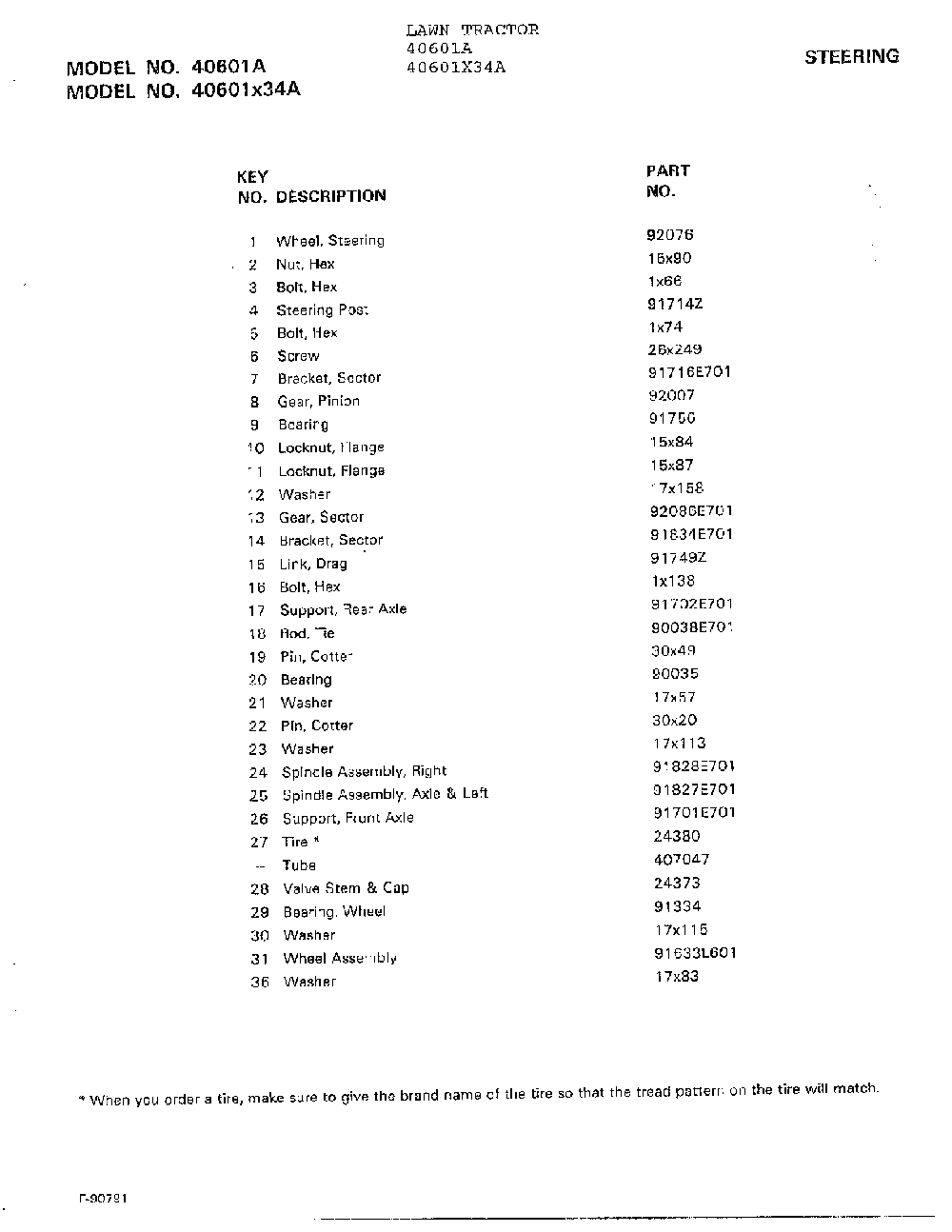 Steering page 2 Diagram and Parts List for 40601X34A  Murray Lawn Tractor