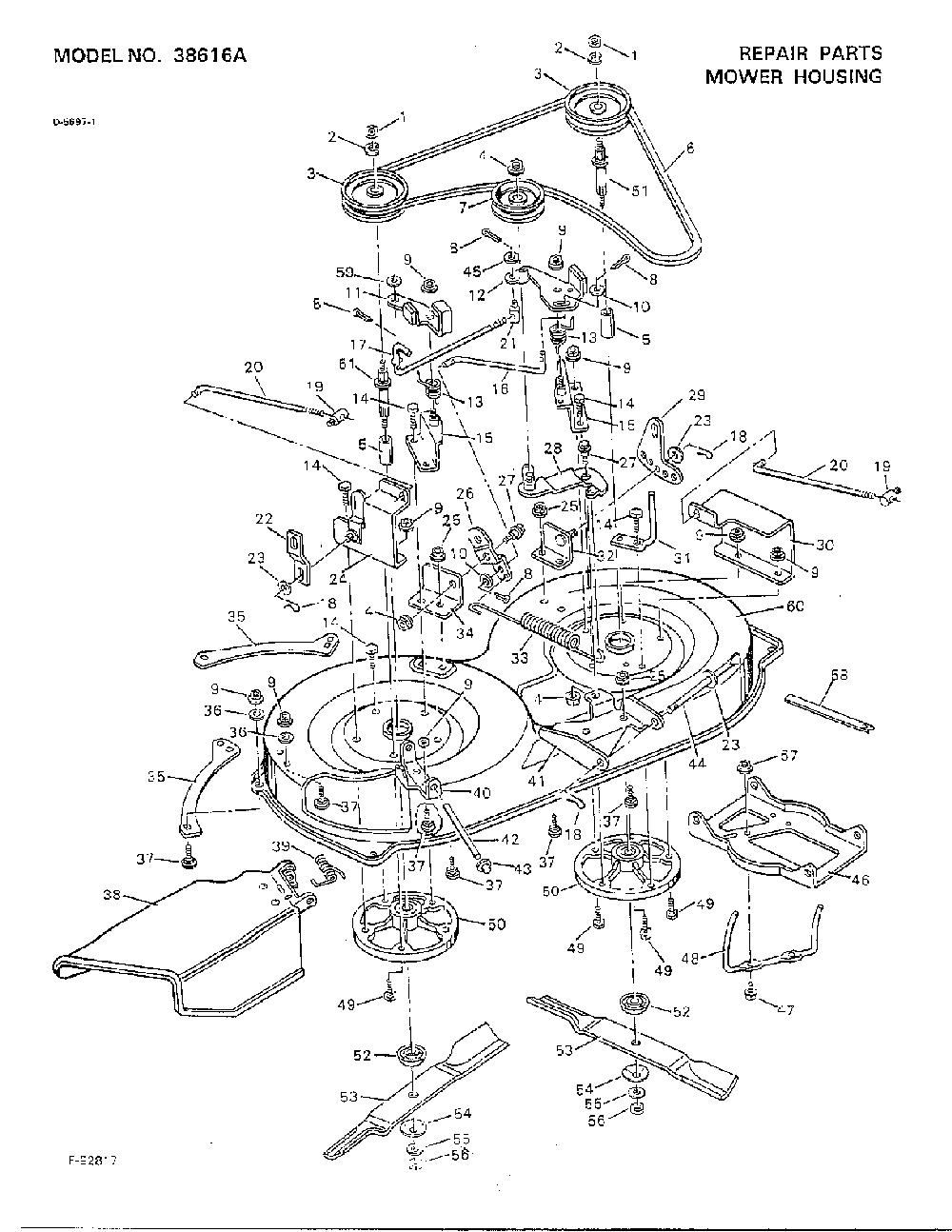 Mower housing Diagram and Parts List for 38616A  Murray Lawn Tractor