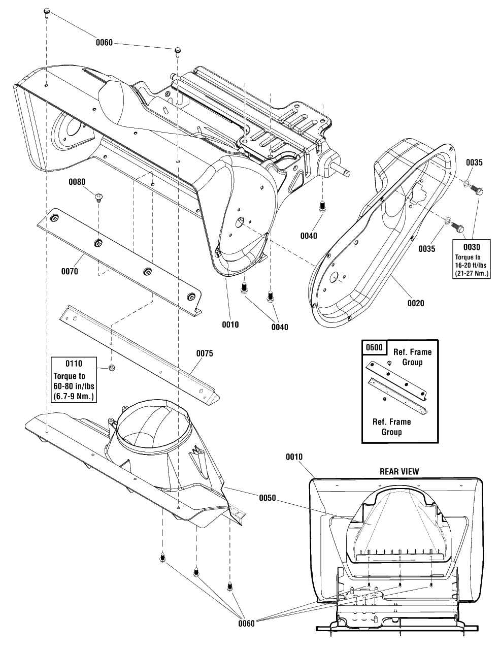 Frame Group Diagram and Parts List for MS55800E (1696211-01)(2014) Murray Snow Blower