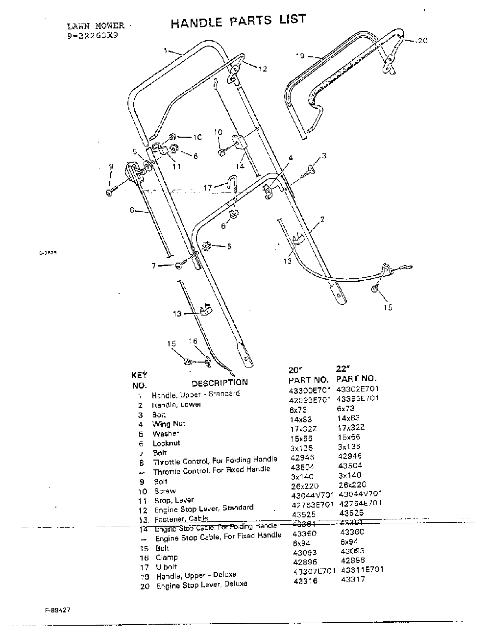 20"/22" handle Diagram and Parts List for 9-22263X9  Murray Lawn Mower