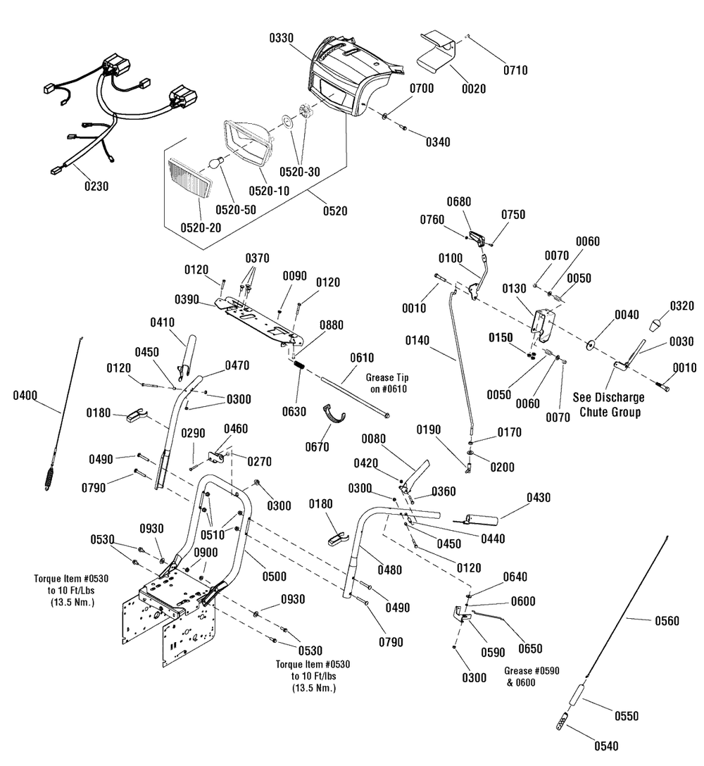 Handles And Controls Group Diagram and Parts List for 11527ES (1696029)(2011) Murray Snow Blower
