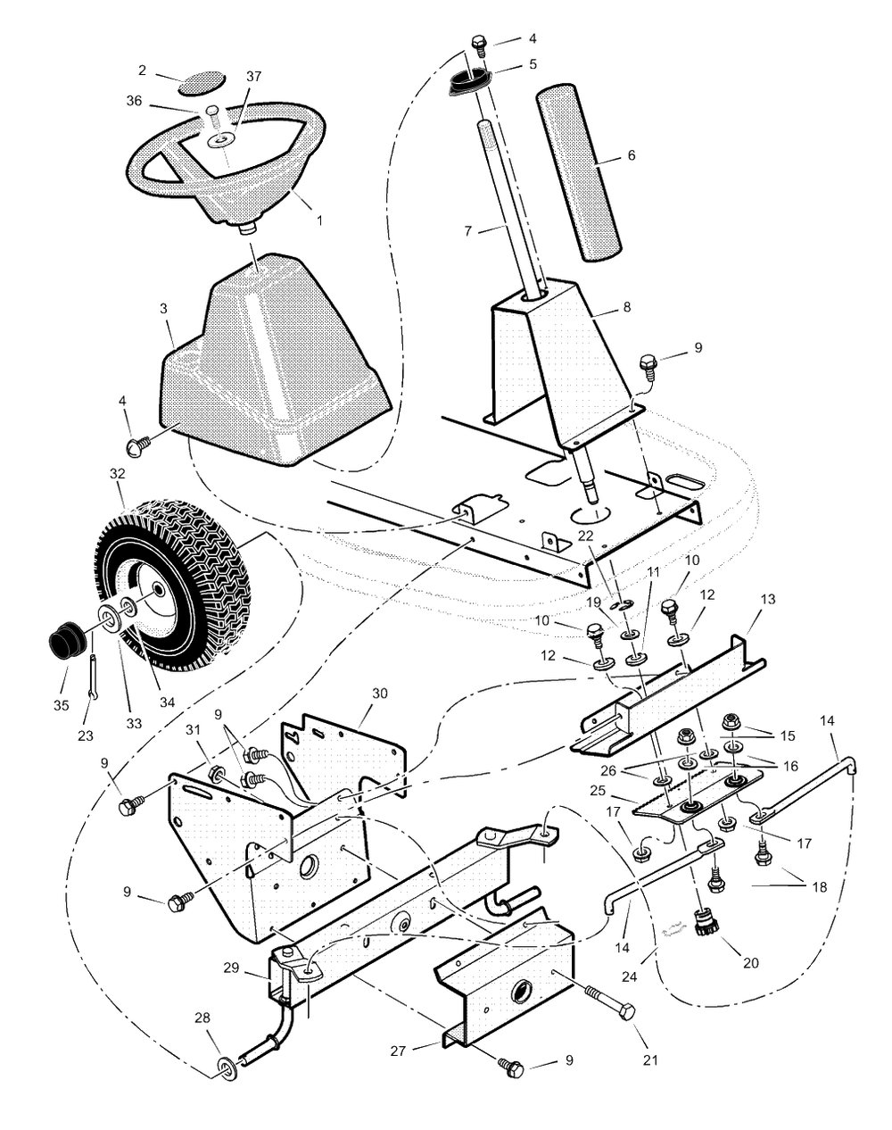 Steering Diagram and Parts List for 309300X50A 2003 Murray Lawn Tractor