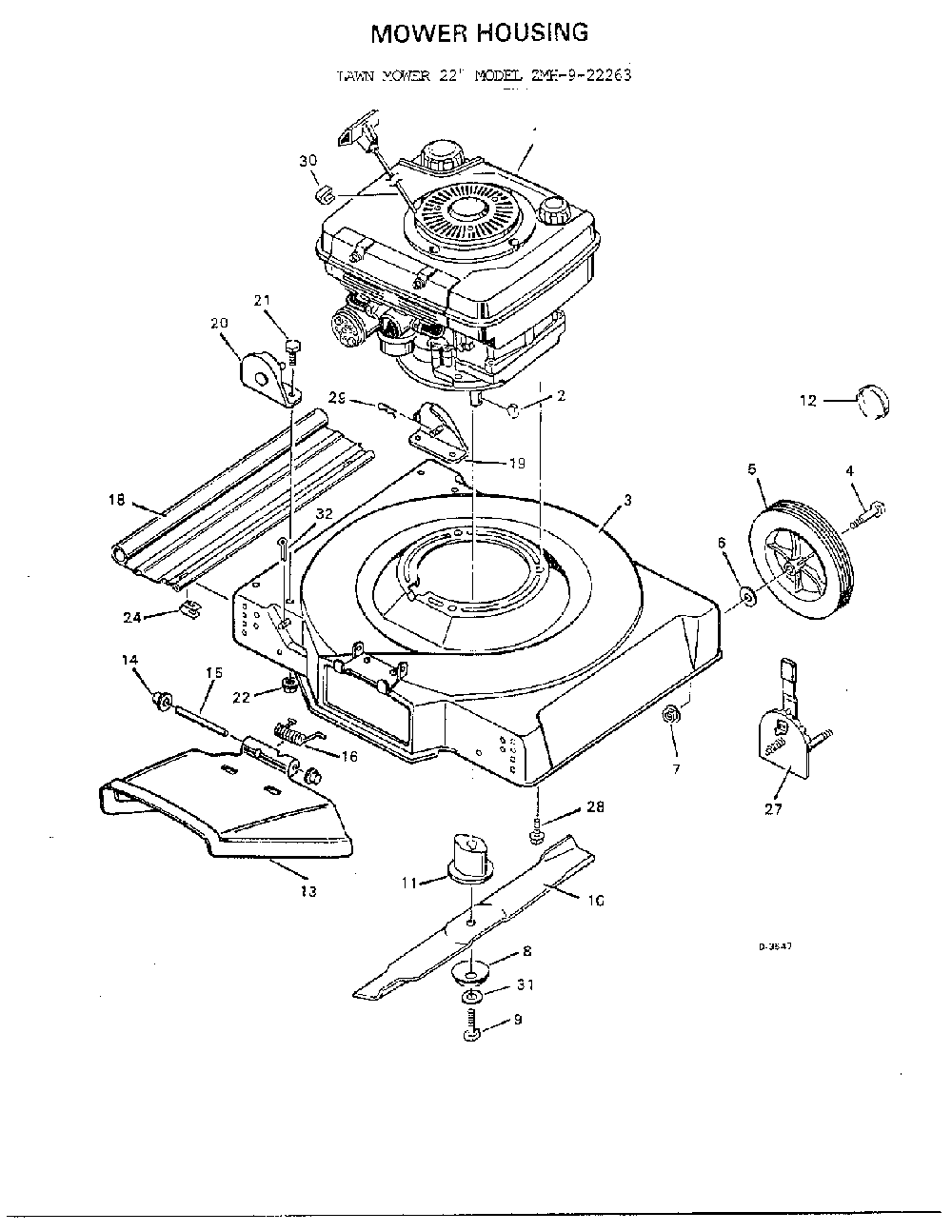 20"/22" mower housing Diagram and Parts List for 9-22263  Murray Lawn Mower
