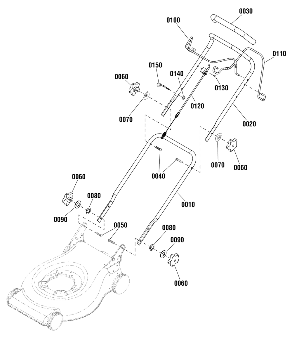 Handles Group (881303) Diagram and Parts List for MXU16550E (881559)(2012) Murray Lawn Mower