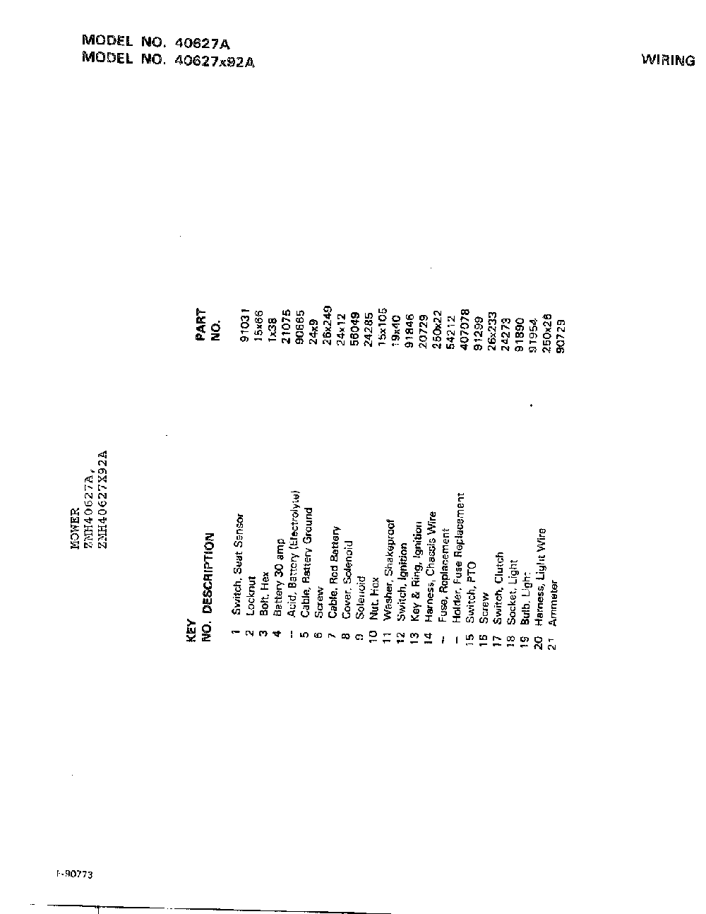Wiring page 2 Diagram and Parts List for 40627A  Murray Lawn Mower
